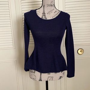 H&M Divided Navy Peplum Blouse stripe print